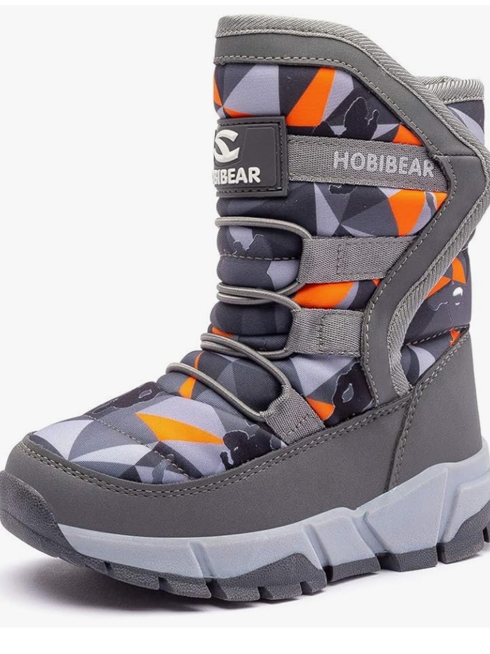 HOBIBEAR Kids Grey and Orange Insulated Snow Boots